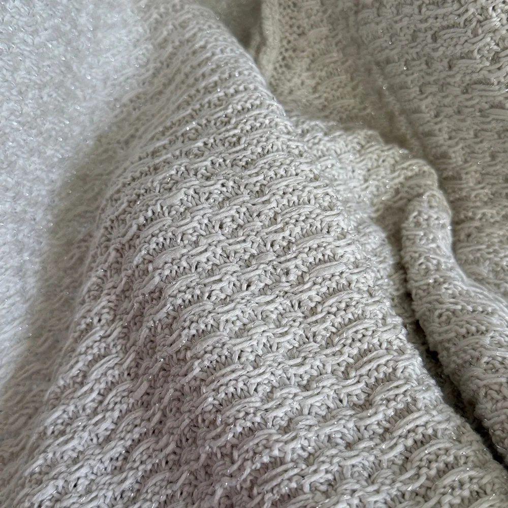 Talbots plus open front classic knit cotton cardigan sweater with silver buttons - Picture 7 of 9